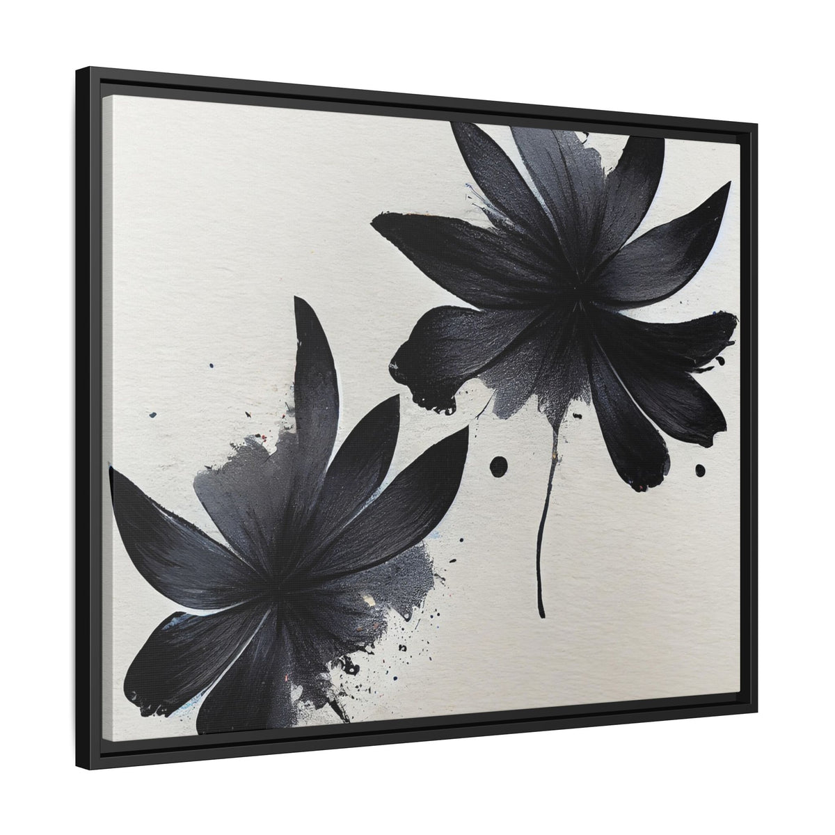 Framed Black Floral Matte Canvas Wall Art — Monochrome Botanical Print