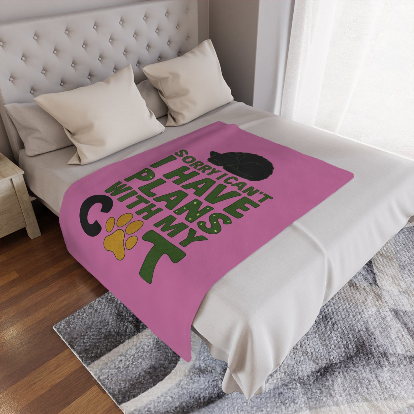 Minky Blanket - "Sorry I Can't I Have Plans With My Cat" Cute Cat Paw Throw for Cat Lovers