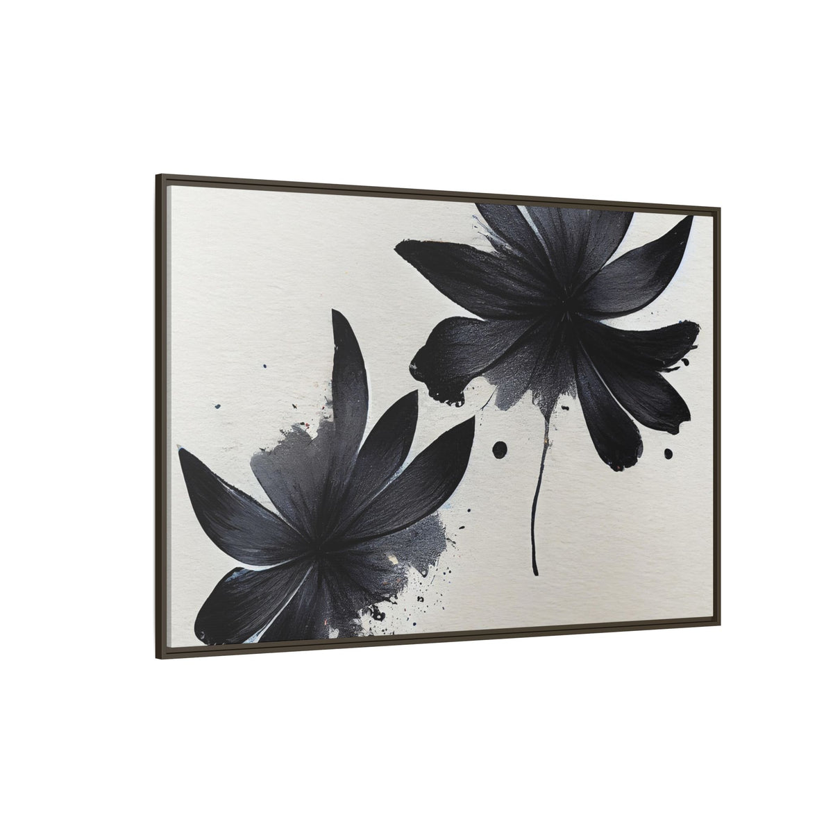Framed Black Floral Matte Canvas Wall Art — Monochrome Botanical Print