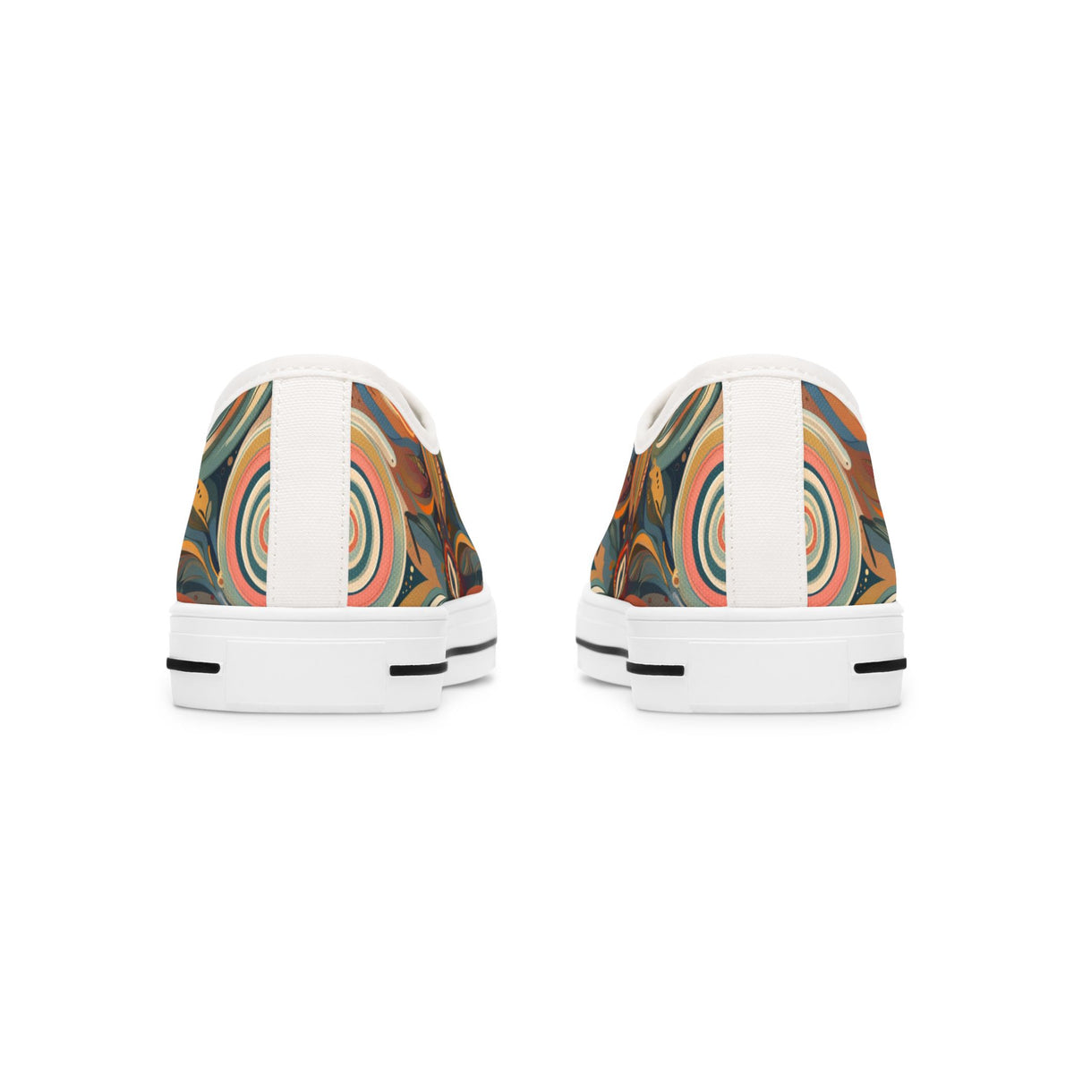Low Top Sneakers — Retro Boho Circular Pattern Canvas Shoes
