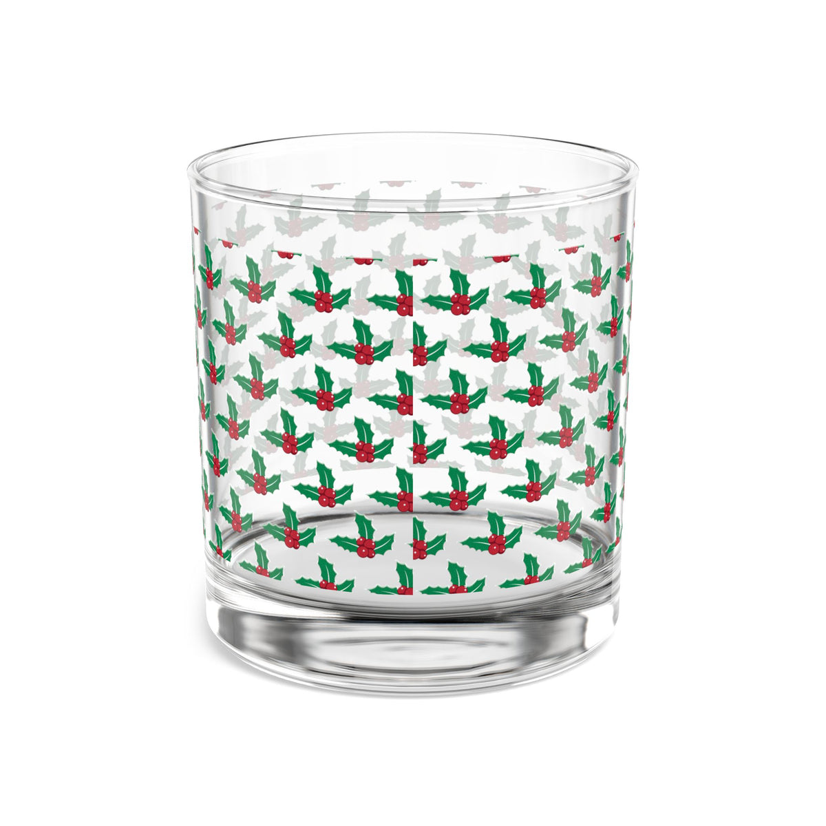 Holly Pattern Rocks Glass, Holiday Barware, Christmas Gifts, Festive Drinkware, Home Decor