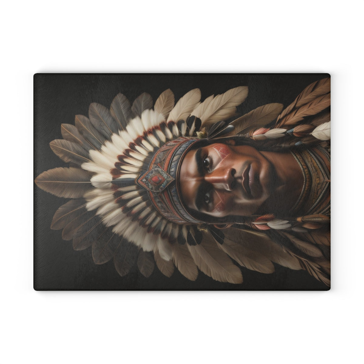 Handcrafted Glass Cutting Board with Native American Headdress Design, Chef Gift, Kitchen Decor, Unique Housewarming Gift, Functional Art