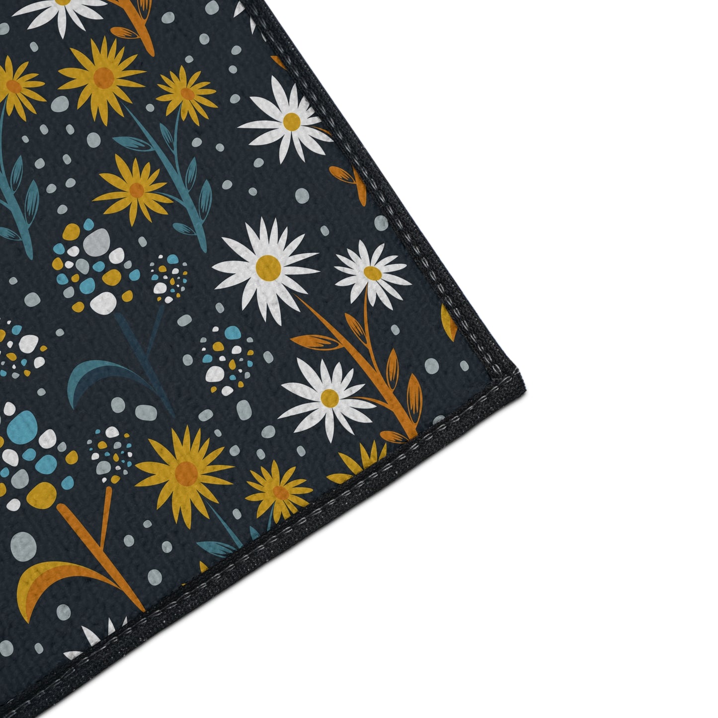 Floral Daisies Heavy Duty Floor Mat — Dark Botanical Entry Rug