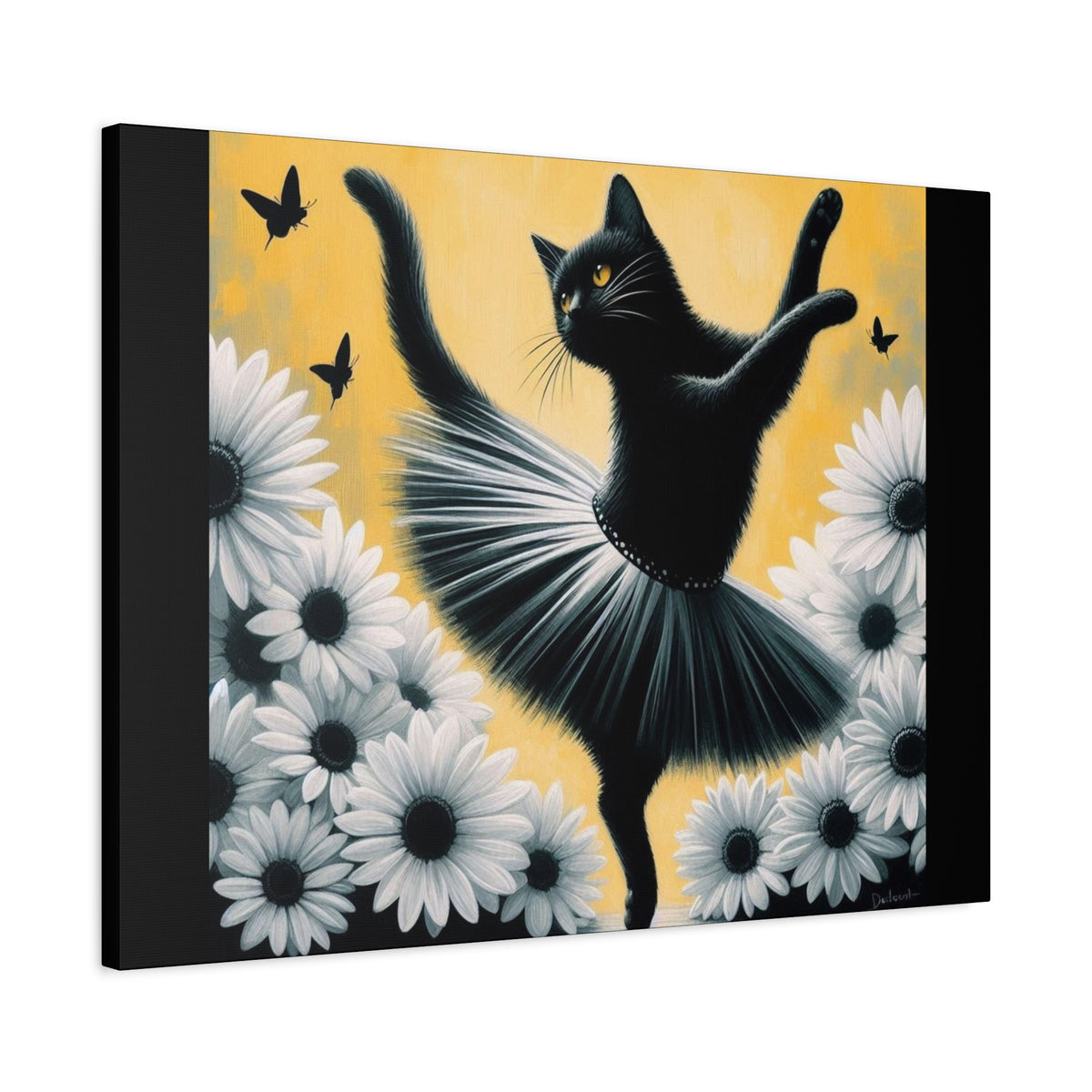 Ballet Black Cat Canvas Print — Whimsical Cat Ballerina Wall Art