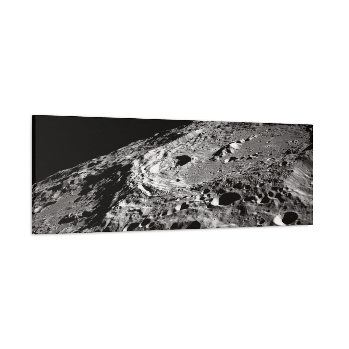 Lunar Surface Matte Canvas Print — Black & White Moon Crater Wall Art