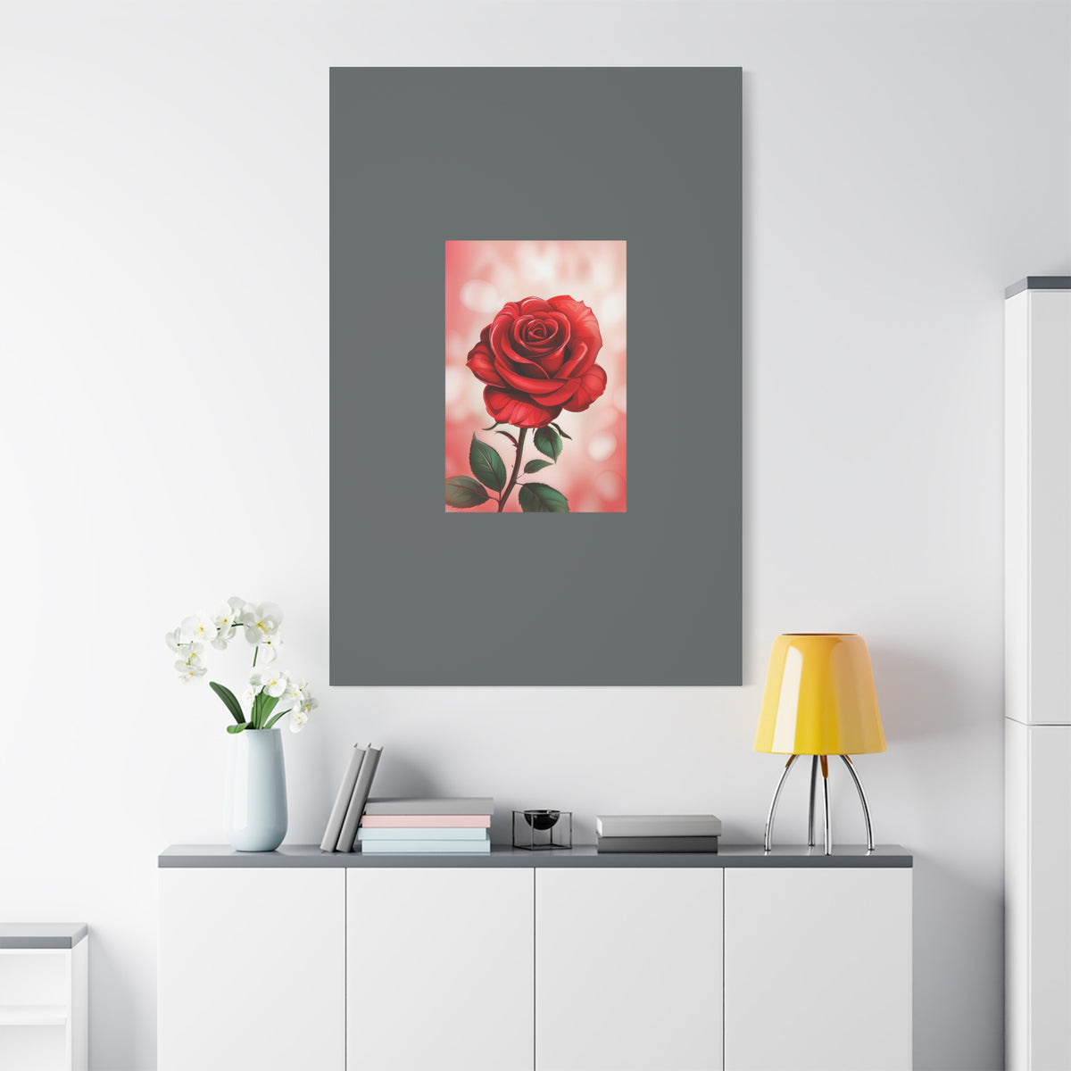 Red Rose Vertical Matte Canvas Print — Romantic Floral Wall Art