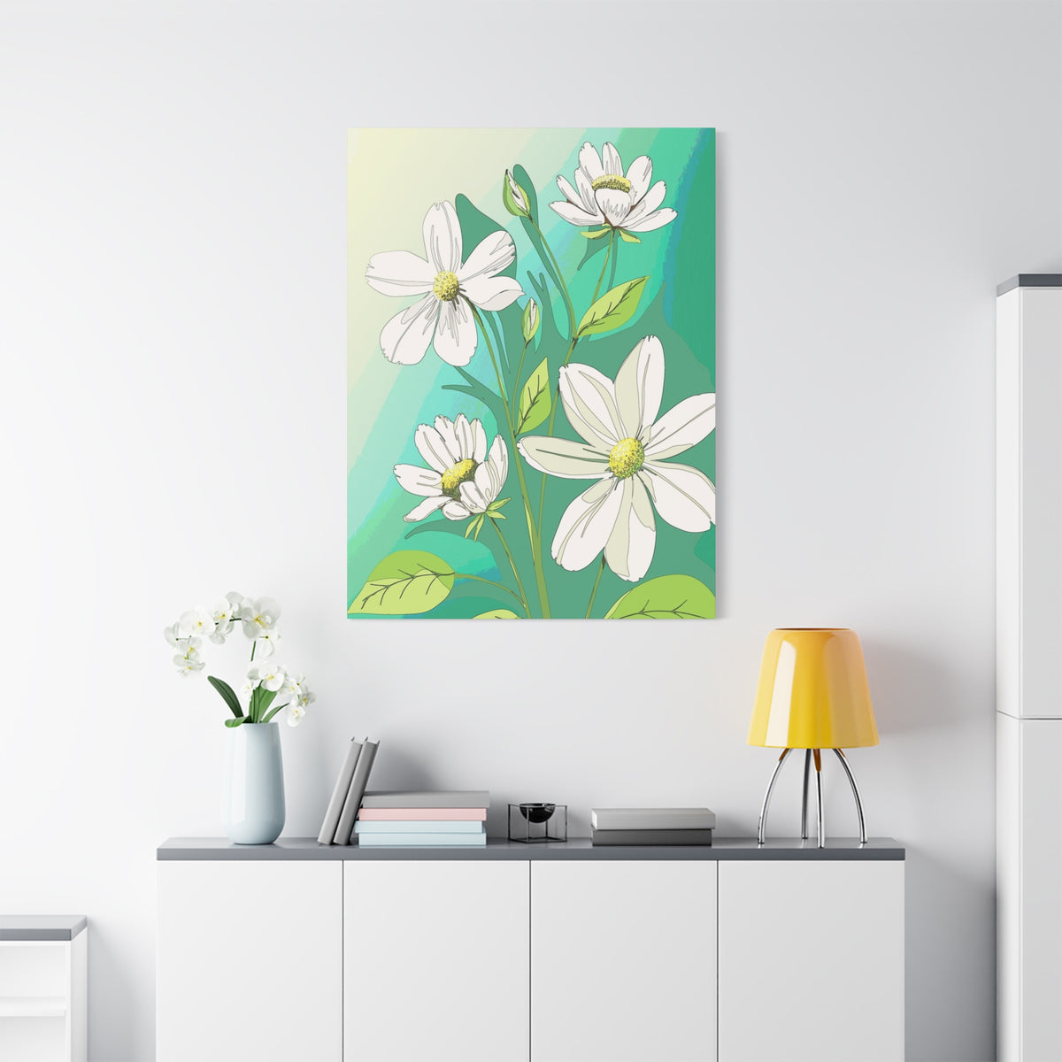 Matte Canvas, Stretched, 1.25" White Flowers