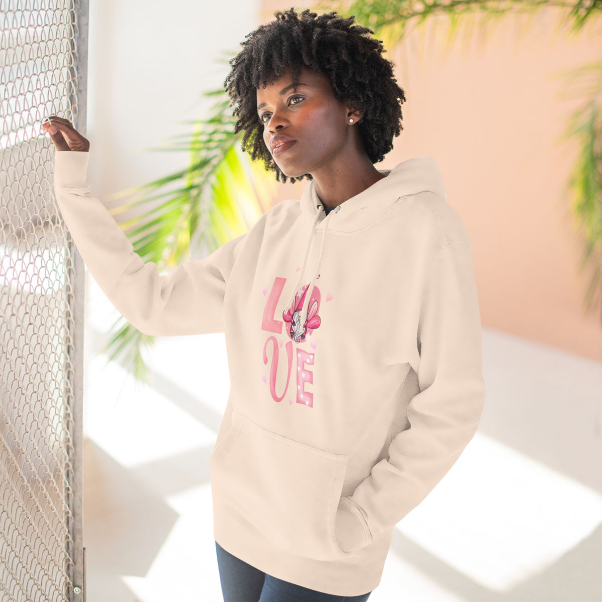 Love Blossom Hoodie — Pink Floral "LOVE" Graphic Fleece Hoodie