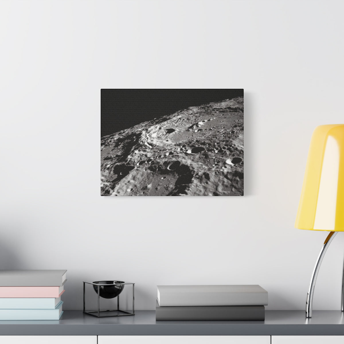 Lunar Surface Matte Canvas Print — Black & White Moon Crater Wall Art