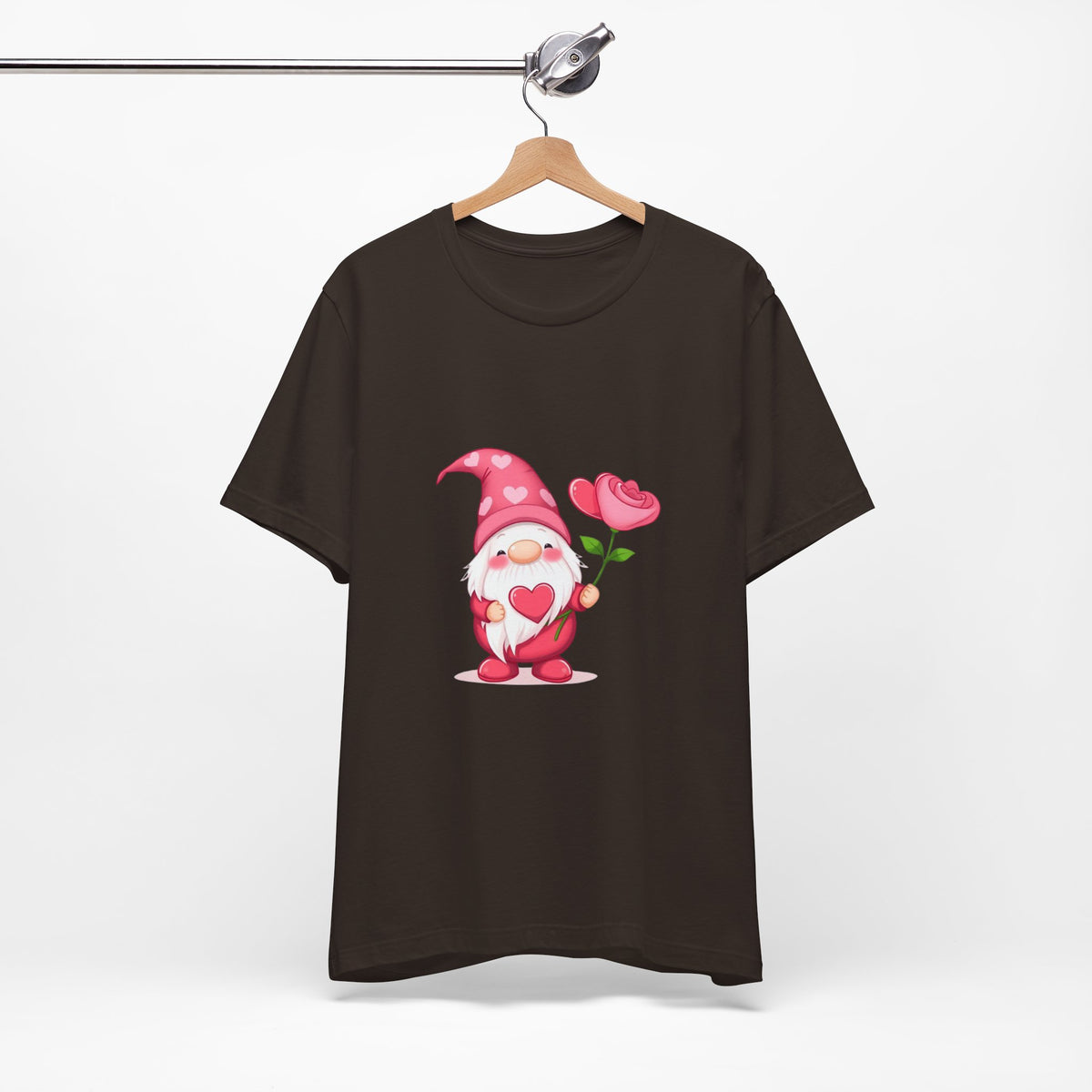 Valentine Gnome T‑Shirt — Cute Pink Gnome Holding Rose Tee
