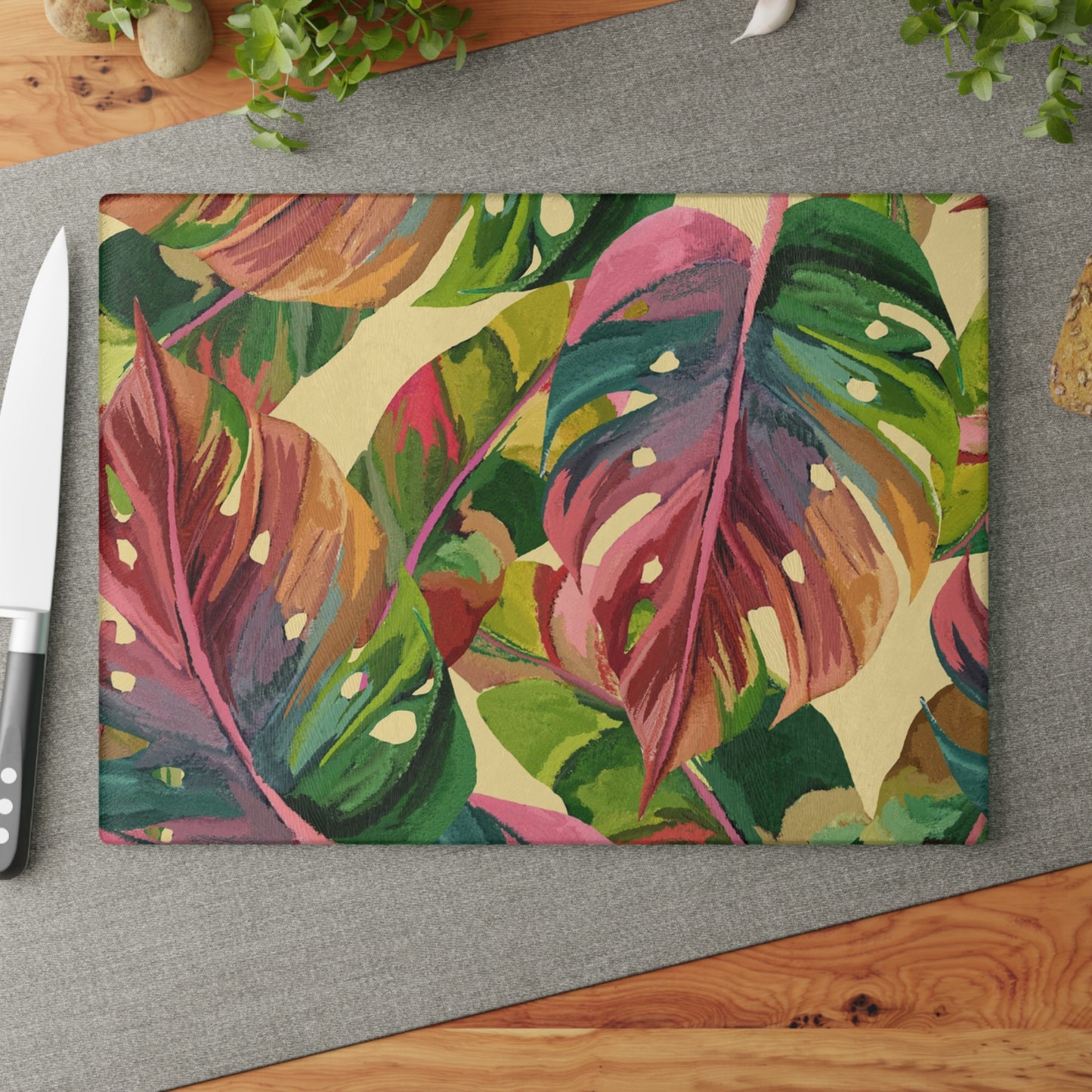 Tropical Leaf Glass Cutting Board, Kitchen Decor