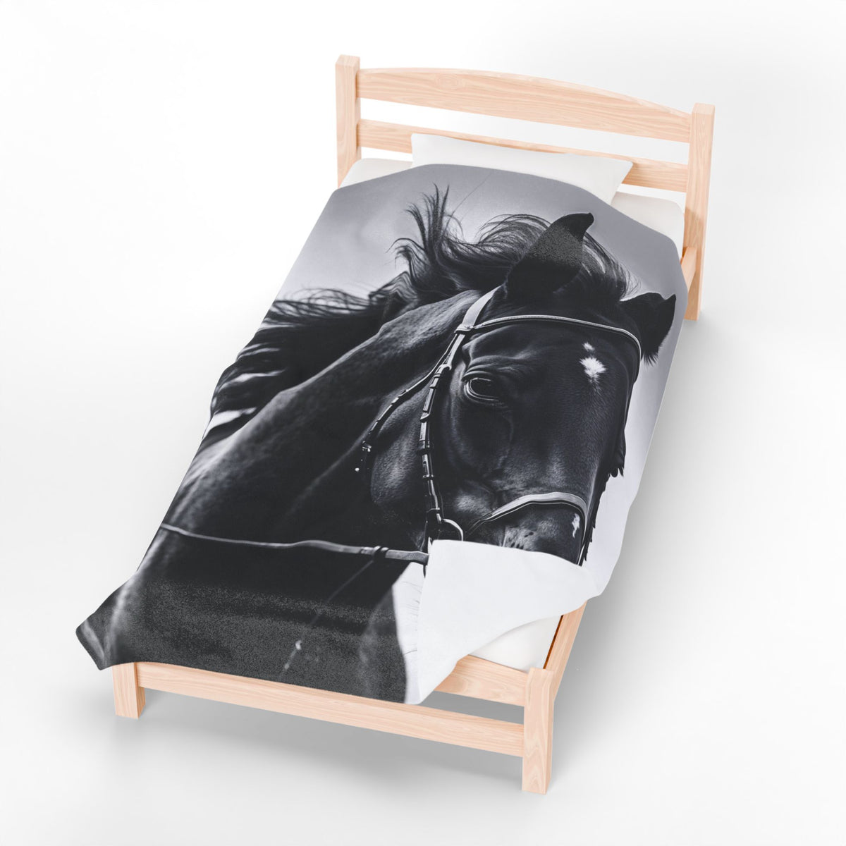 Black Stallion Velveteen Plush Blanket – Photoreal Horse Throw for Equestrian Fans