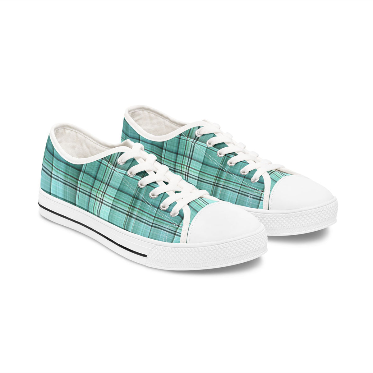 Teal Plaid Women's Low Top Sneakers — Casual Retro Style for Everyday Wear