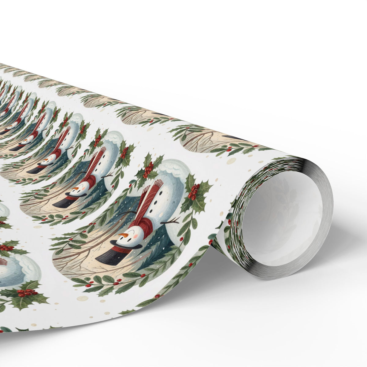 Snowman Wreath Christmas Wrapping Paper Roll — Festive Holiday Gift Wrap