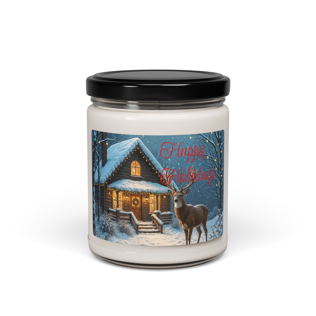 Christmas Cabin Soy Candle — 9oz Scented Holiday Jar ("Happy Christmas")