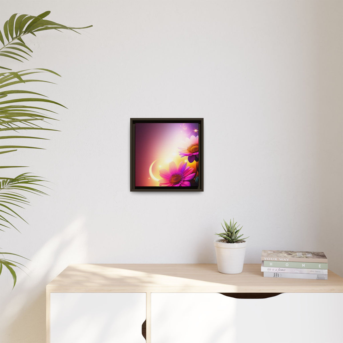 Framed Floral Canvas Art — Pink Daisies Sunset Wall Print