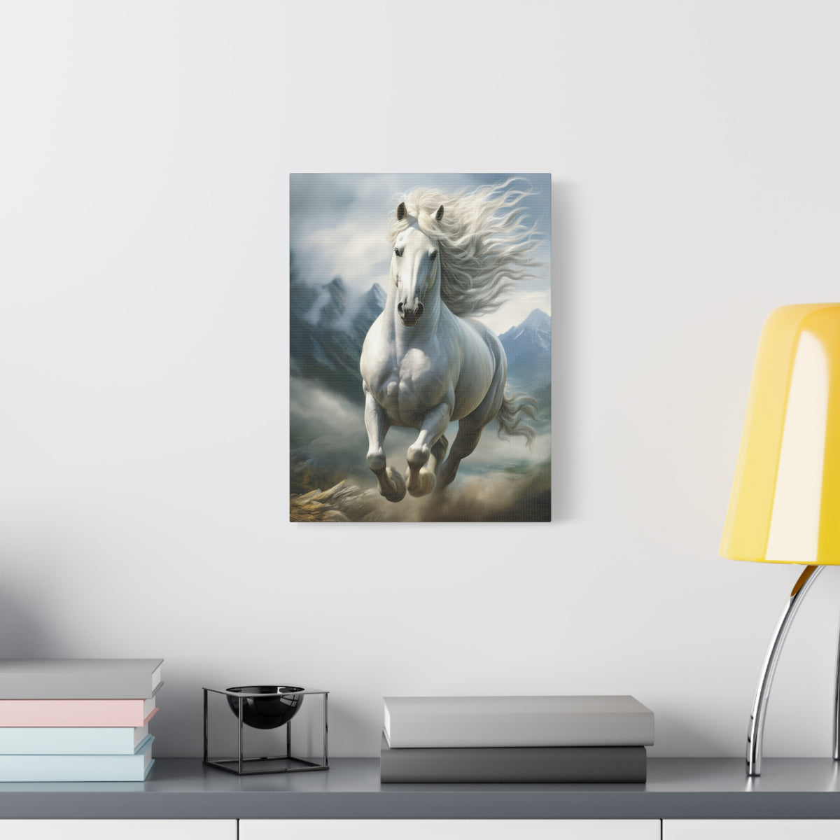 White Stallion Canvas Print – Majestic Galloping Horse Wall Art
