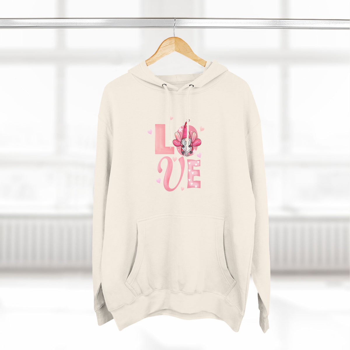 Love Blossom Hoodie — Pink Floral "LOVE" Graphic Fleece Hoodie