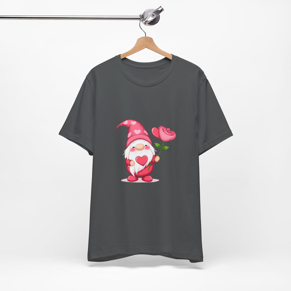 Valentine Gnome T‑Shirt — Cute Pink Gnome Holding Rose Tee