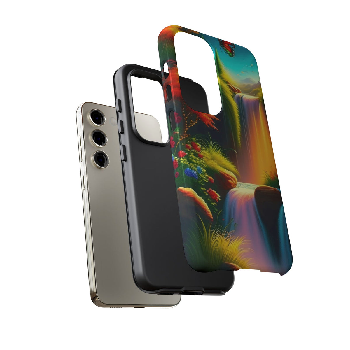 Phone Case - Vibrant Waterfall Landscape with Butterfly | Colorful Nature Protective Case