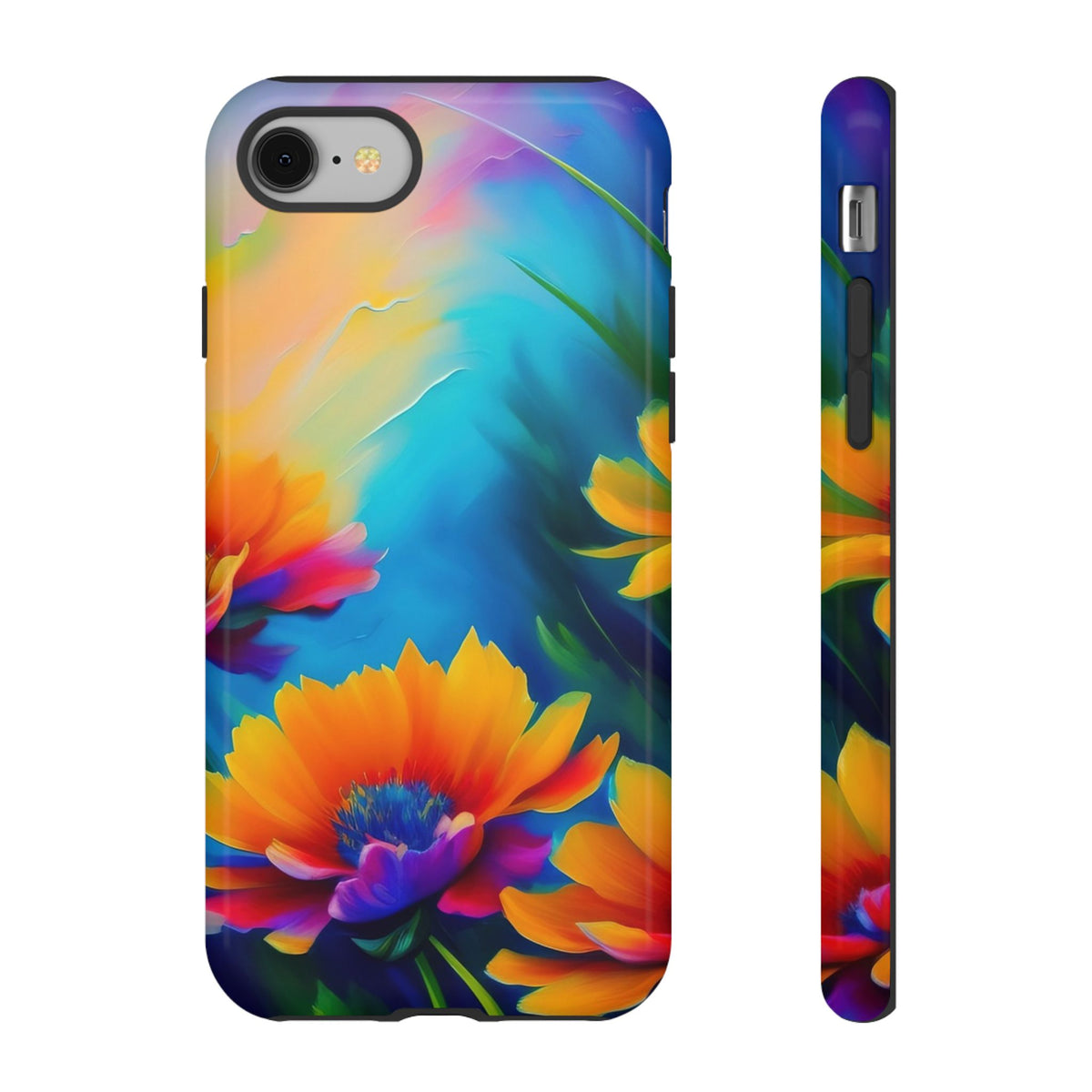 Floral Burst Tough Phone Case — Vibrant Watercolor Flowers Protective Cover