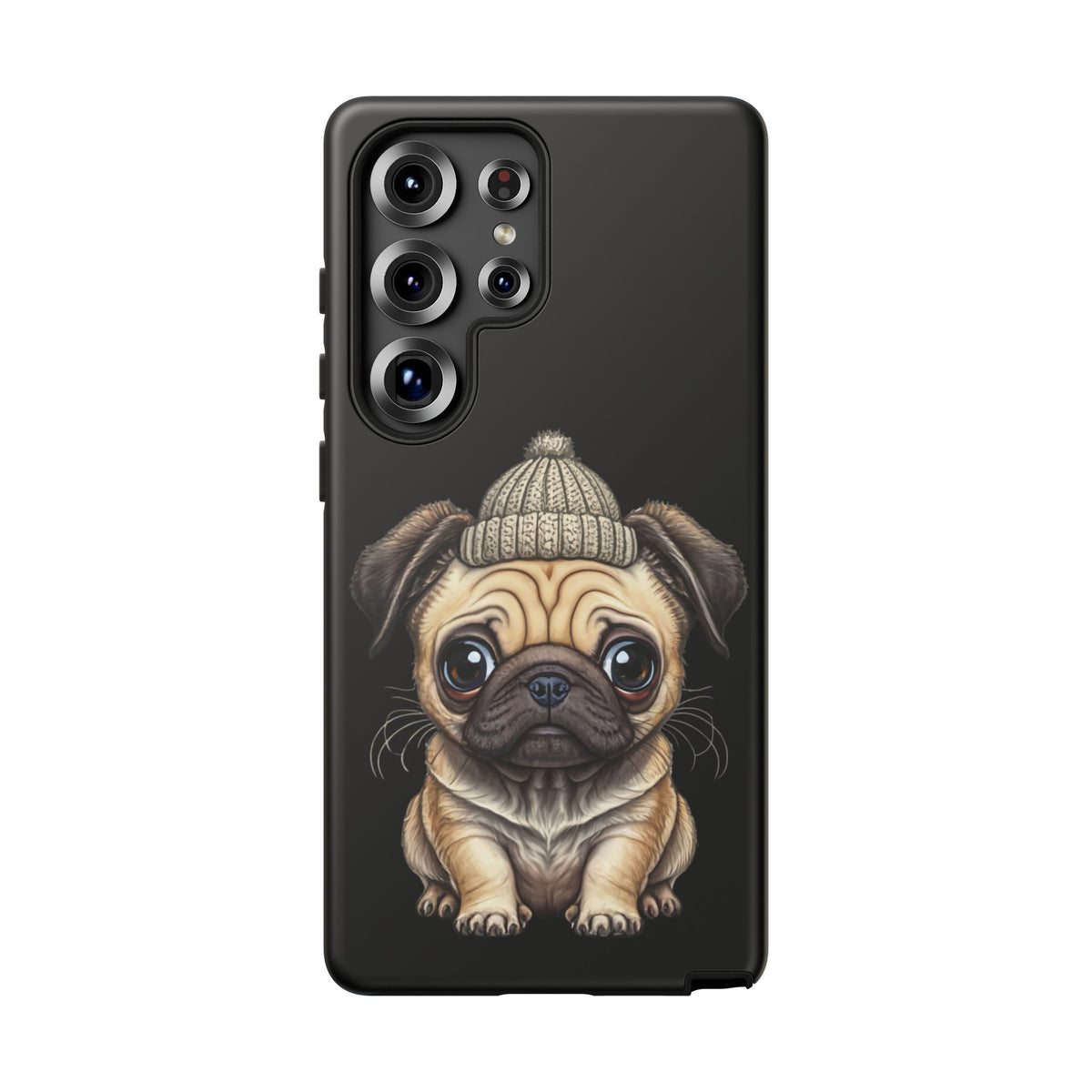 Pug Phone Case – Cute Pug Puppy Illustration on Black Tough Case