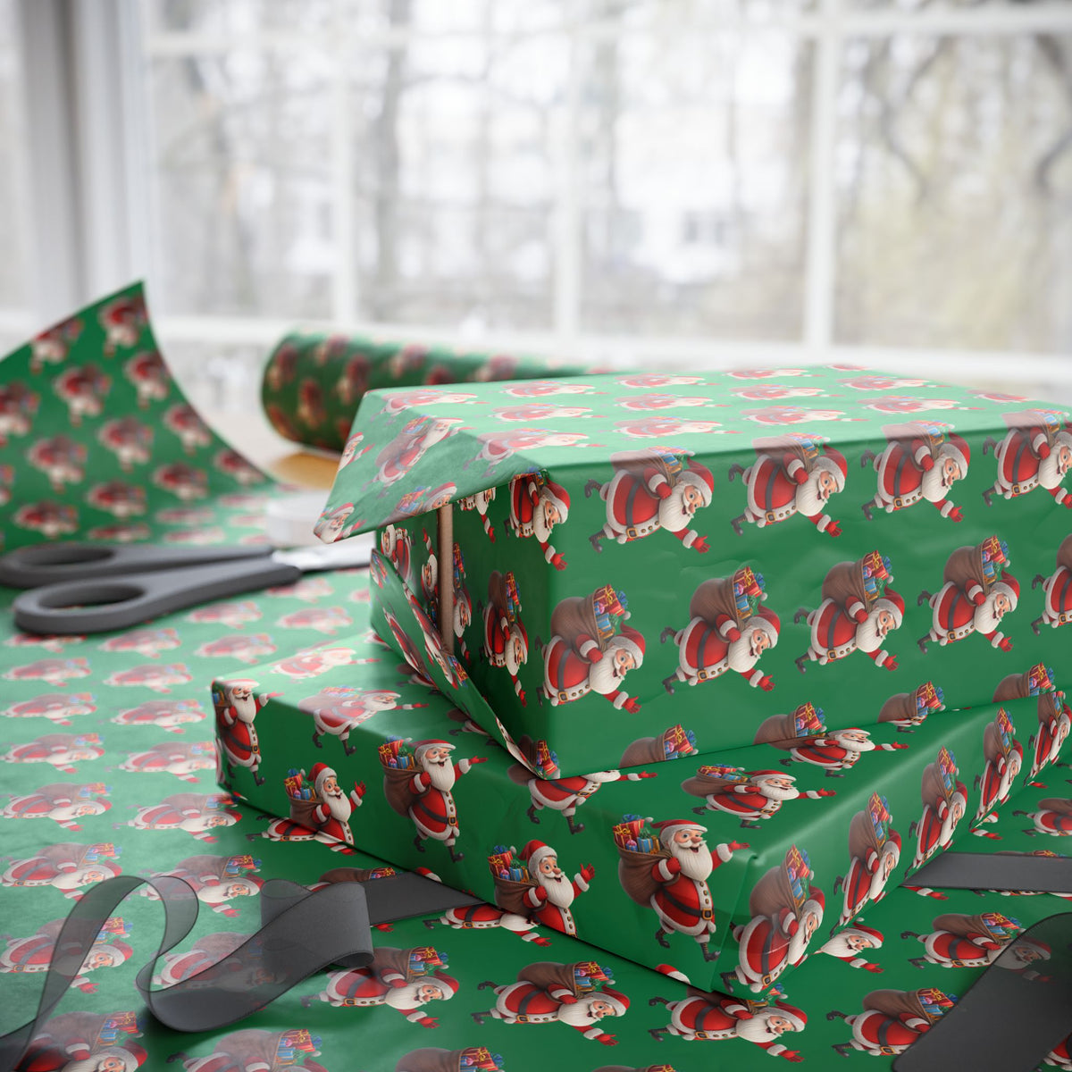 Christmas Dachshund Wrapping Paper — Green Santa Dog Gift Wrap
