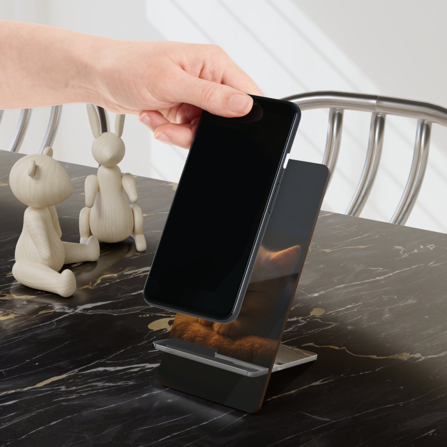 Cute Sleeping Cat Phone Stand — Acrylic Mobile Display Stand for Smartphones