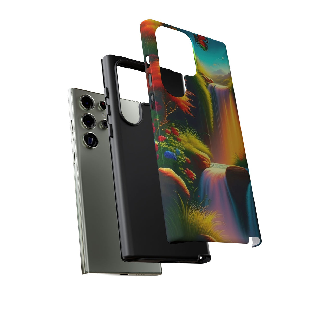 Phone Case - Vibrant Waterfall Landscape with Butterfly | Colorful Nature Protective Case