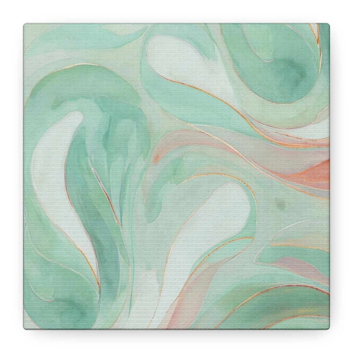 Abstract Green Marble Canvas Print — Teal & Coral Swirl Wall Art
