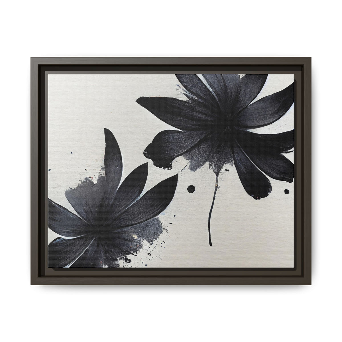 Framed Black Floral Matte Canvas Wall Art — Monochrome Botanical Print