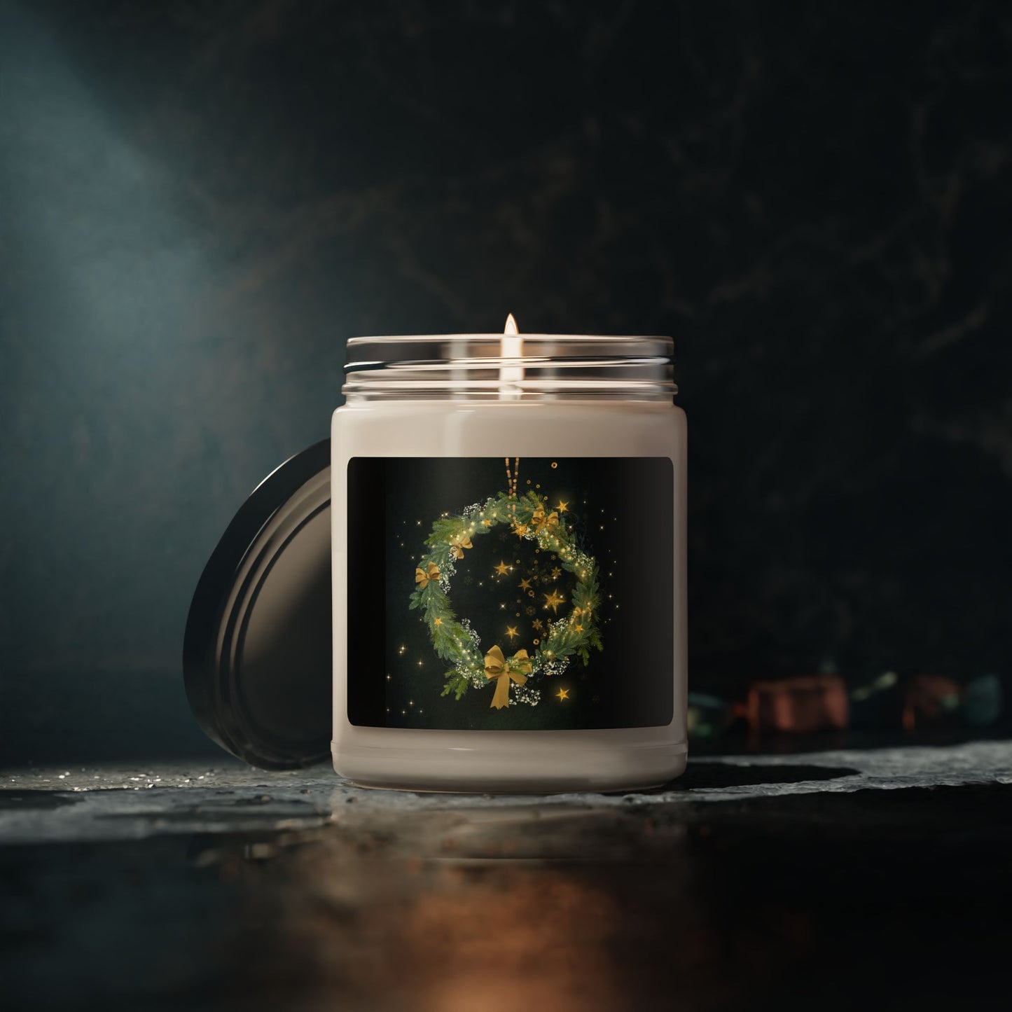 Holiday Wreath Soy Candle — 9oz Scented Christmas Candle