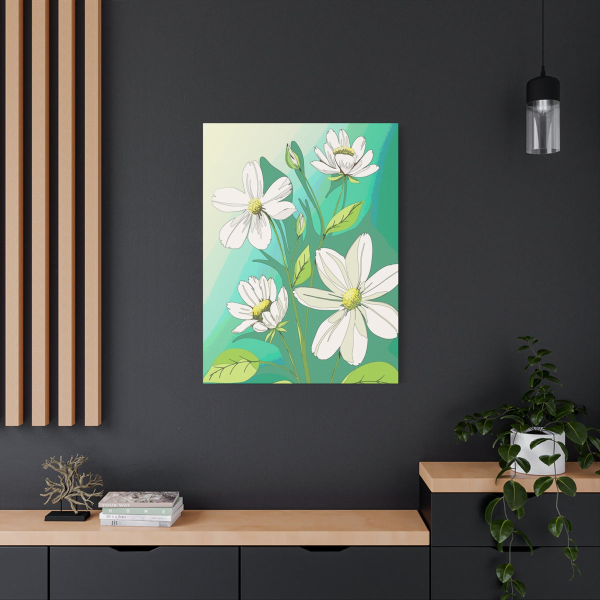 Matte Canvas, Stretched, 1.25" White Flowers