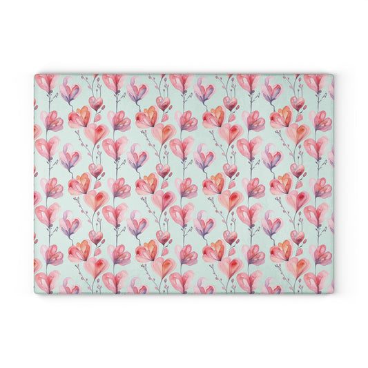 Floral Watercolor Glass Cutting Board — Pink Tulip Pattern