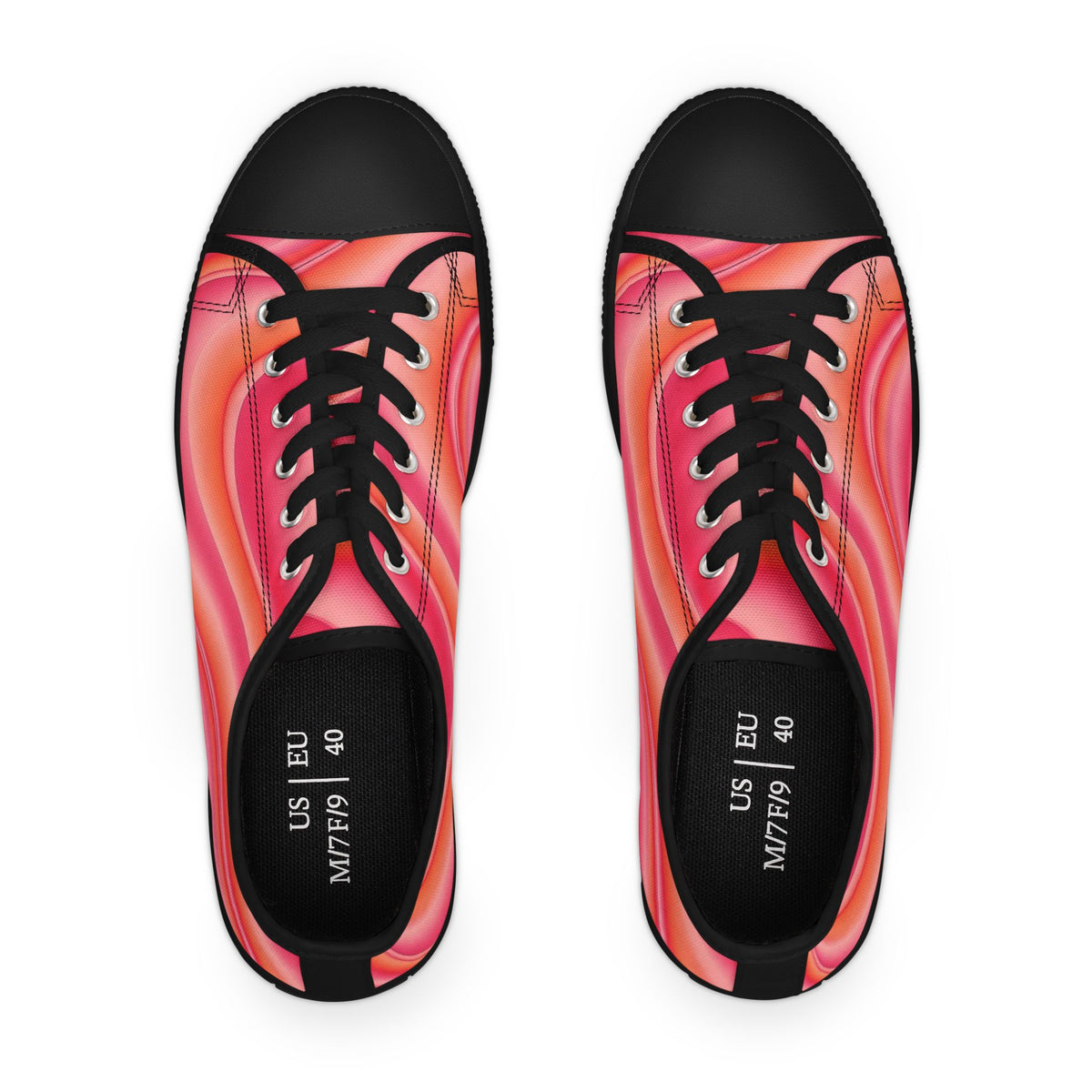 Women's Low Top Sneakers — Pink Retro Wave Swirl Casual Canvas Shoes