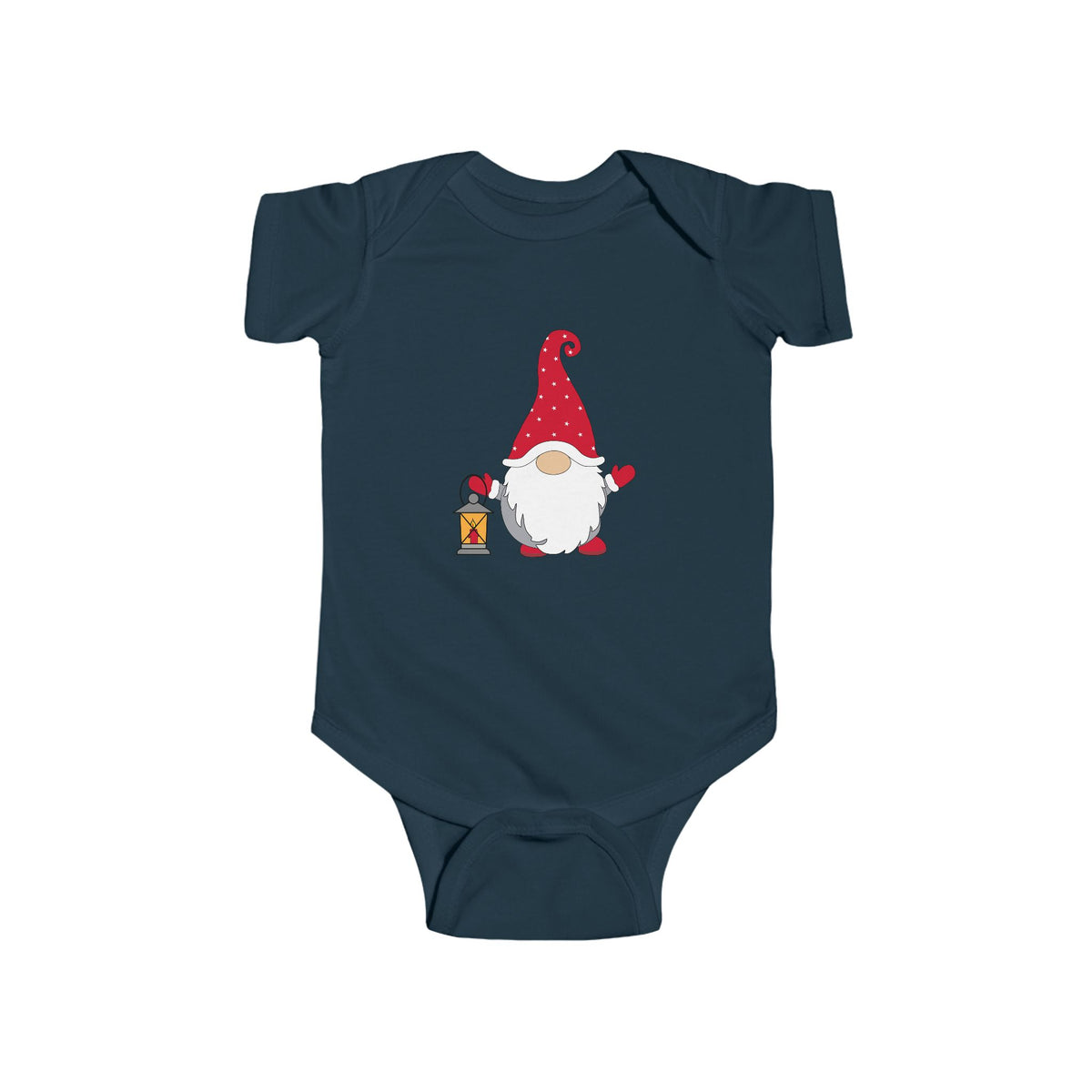 Christmas Gnome Baby Bodysuit - Holiday Infant One-Piece with Lantern & Hearts