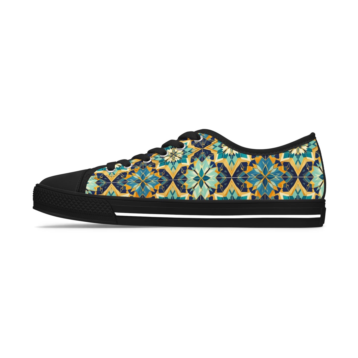 Low Top Sneakers — Boho Tile Floral Print Casual Canvas Shoes