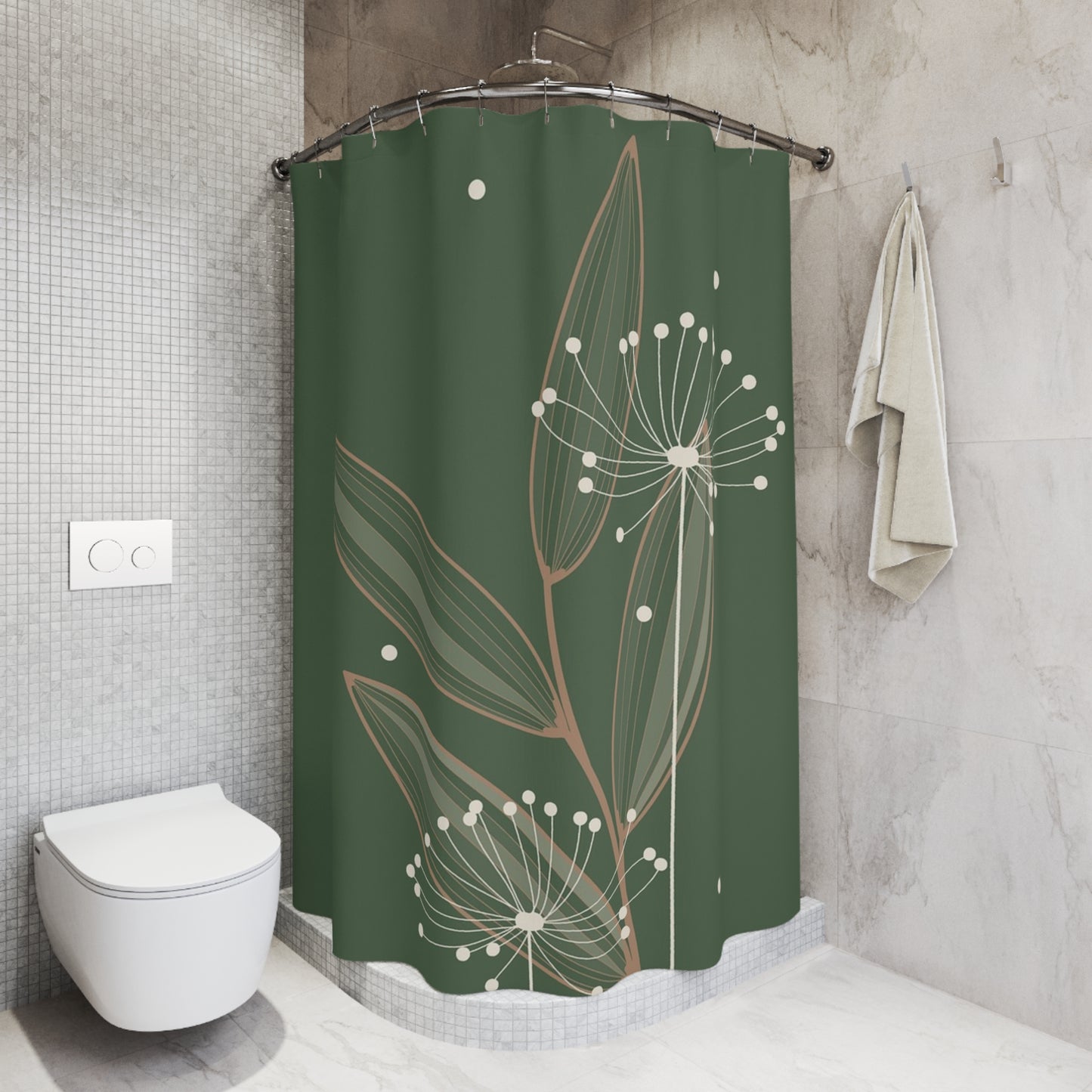 Botanical Dandelion Shower Curtain — Minimal Green Floral Bathroom Decor