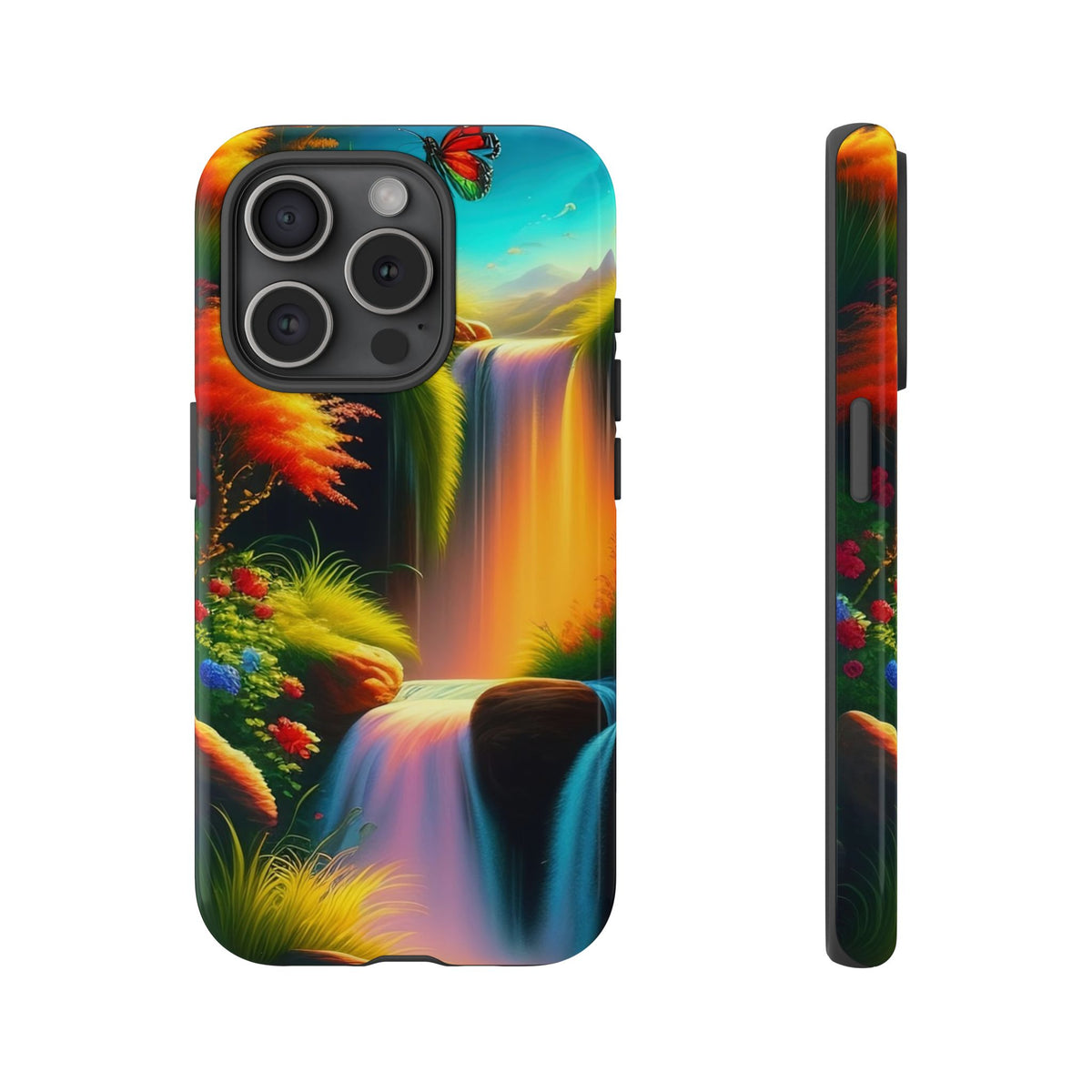 Phone Case - Vibrant Waterfall Landscape with Butterfly | Colorful Nature Protective Case