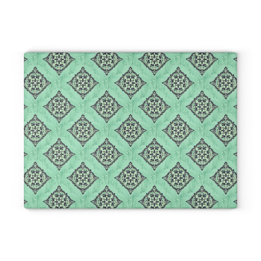 Mint Damask Glass Cutting Board — Decorative Kitchen Chopping Board