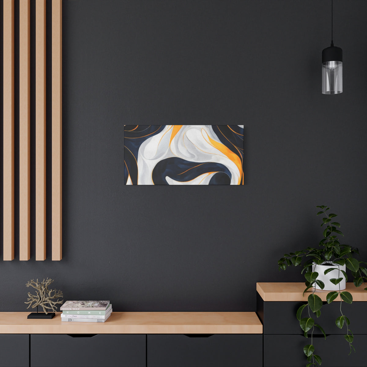 Abstract Navy & Gold Swirl Matte Canvas Wall Art