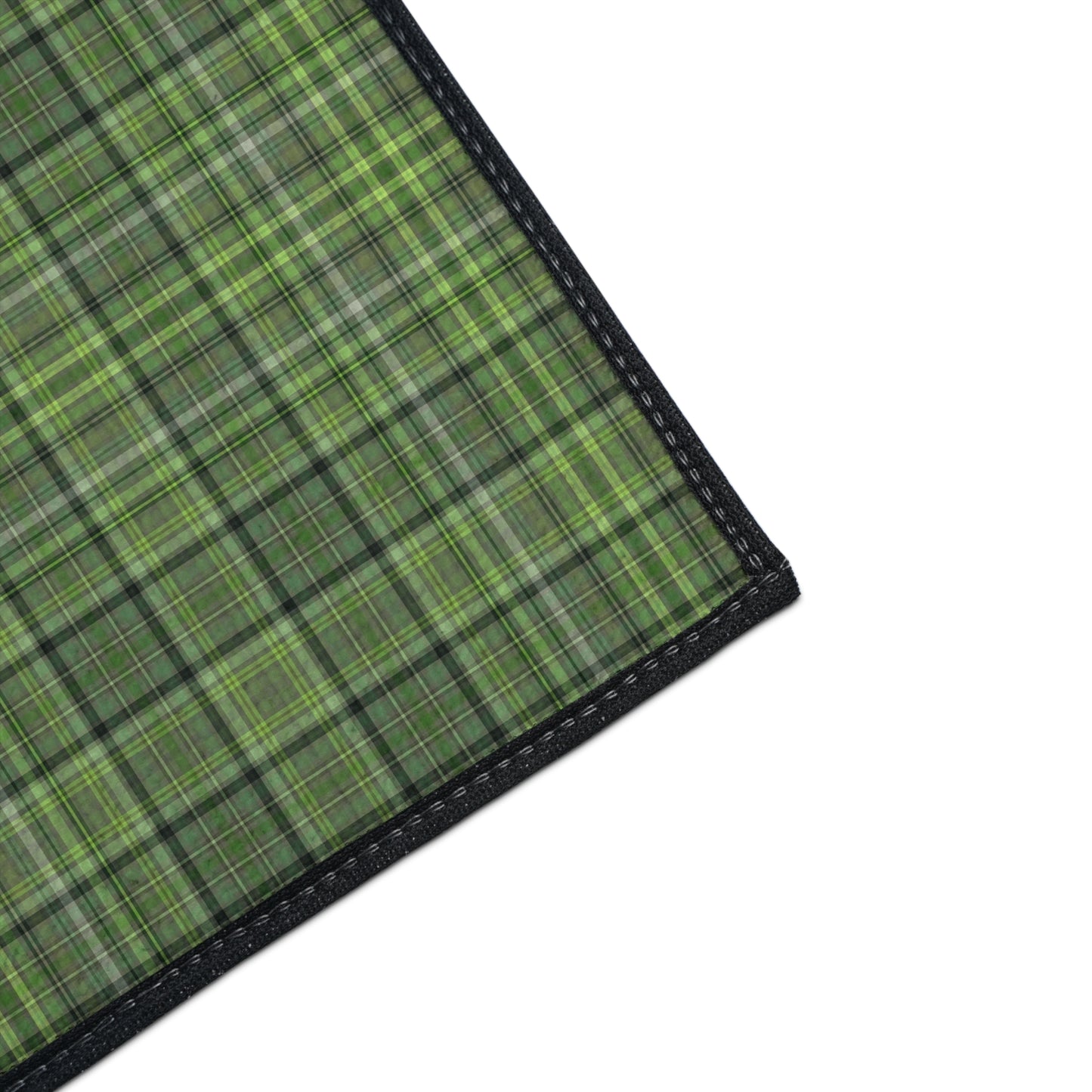 Green Plaid Heavy-Duty Floor Mat — Durable Non-Slip Entry Rug