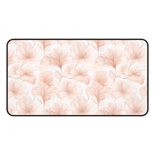 Blush Floral Desk Mat — Soft Pink Ginkgo Leaf Mouse Pad