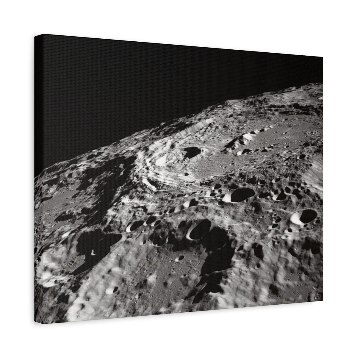Lunar Surface Matte Canvas Print — Black & White Moon Crater Wall Art