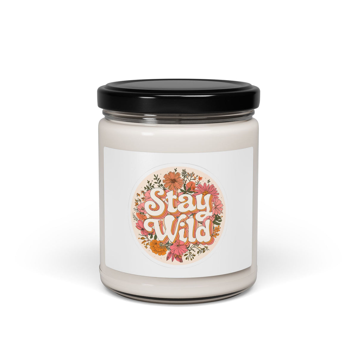 Stay Wild Soy Candle – 9oz Scented Jar Candle with Floral Retro Design