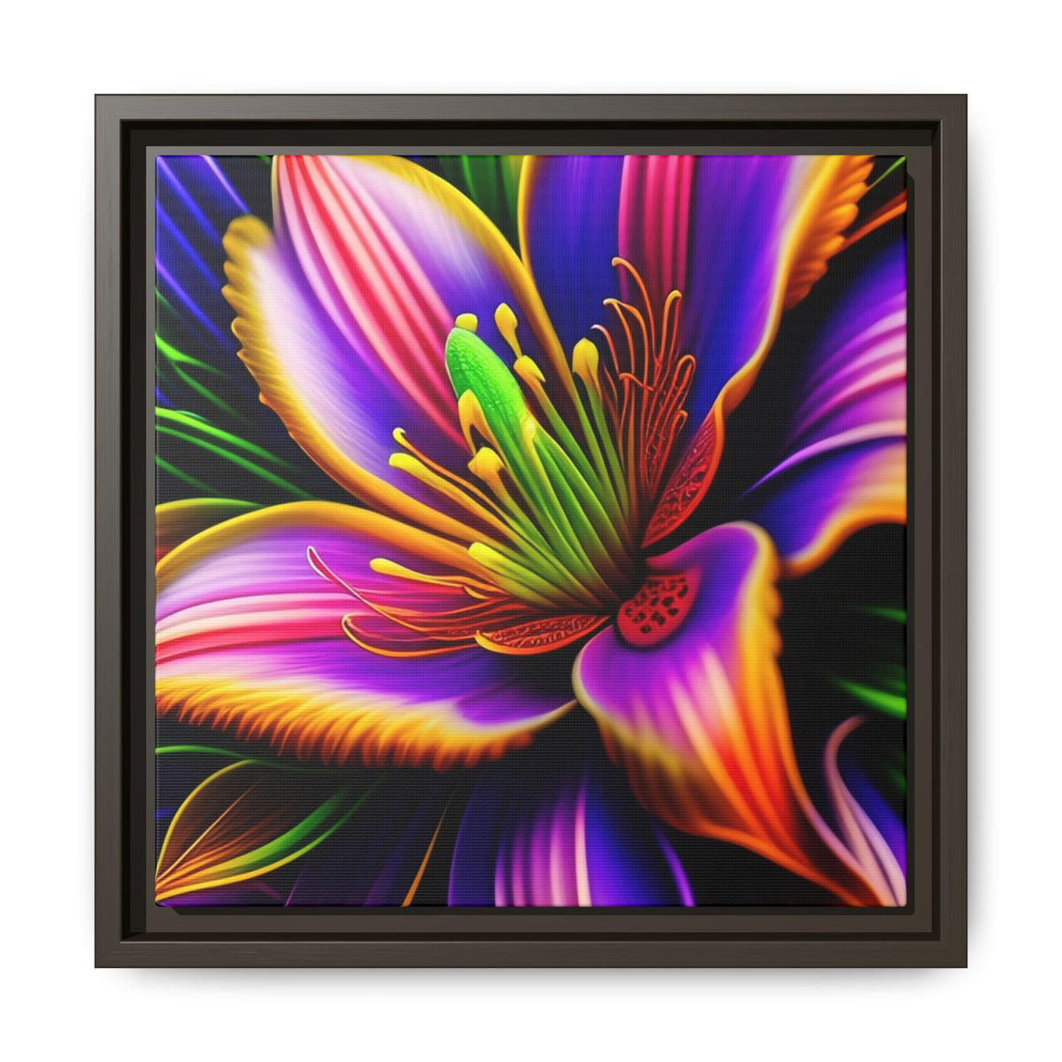 Vibrant Neon Floral Matte Canvas Print — Framed Wall Art