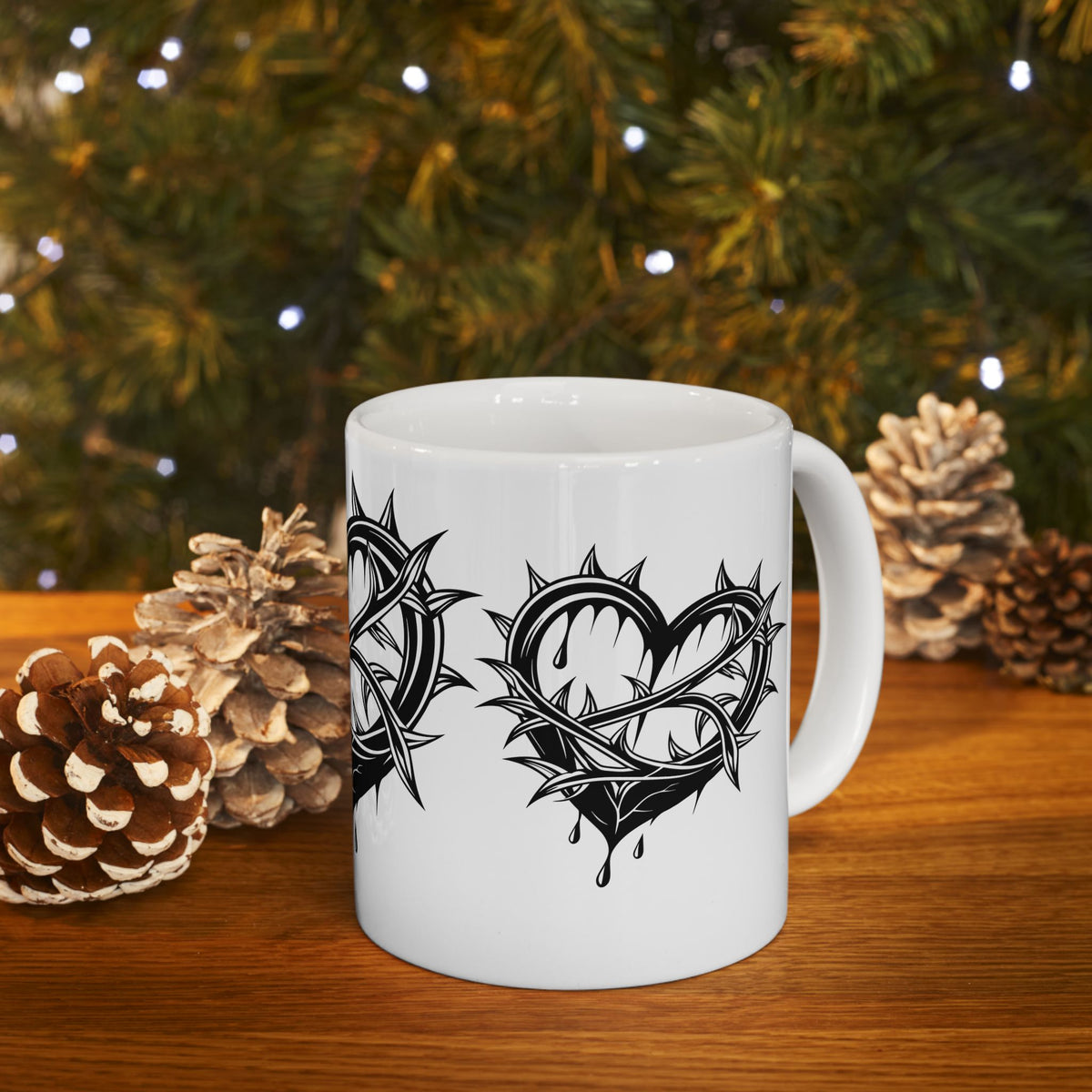 Gothic Heart Design Ceramic Mug | Unique Coffee Cup for Gifts, Valentine's Day, Home Decor, Art Lovers, or Halloween