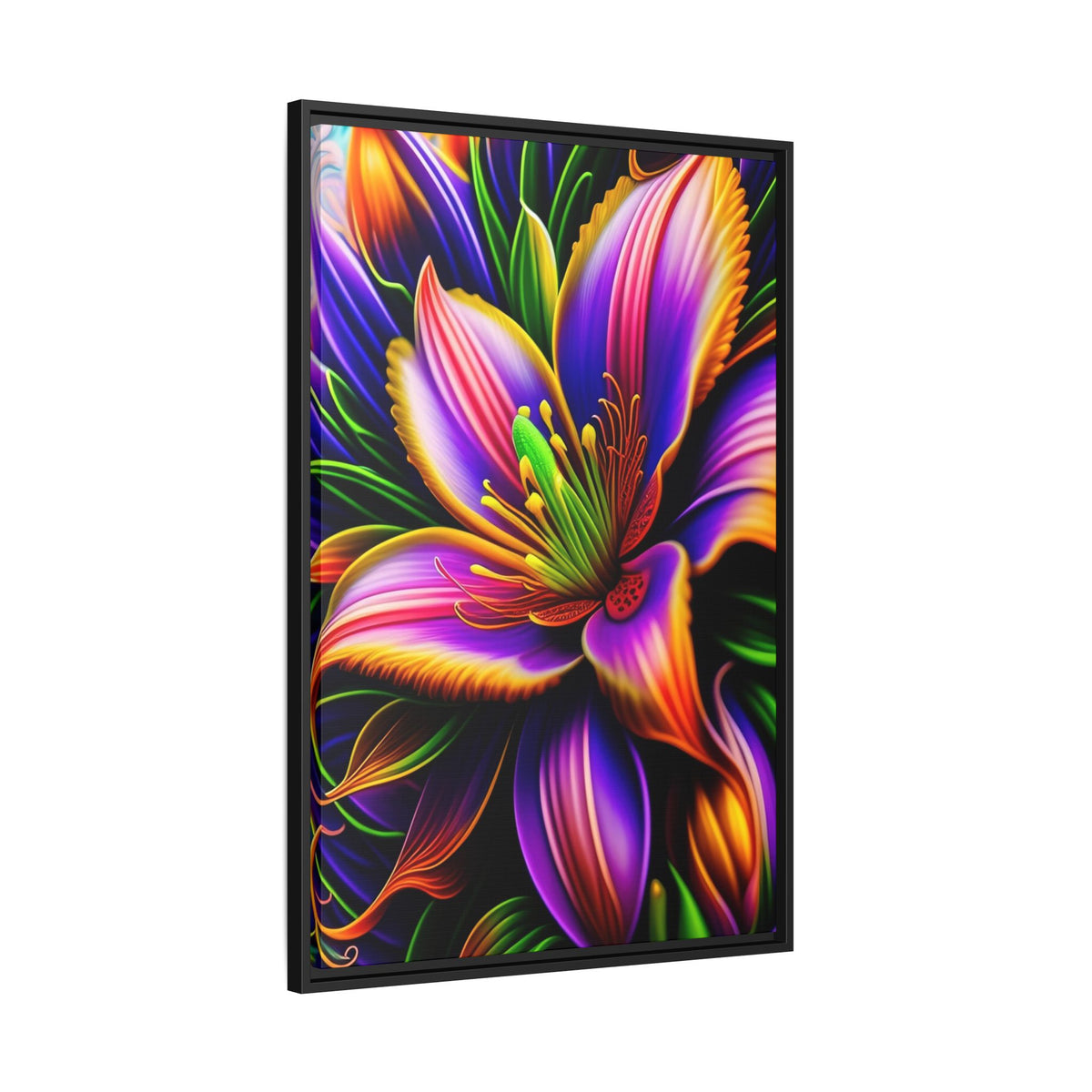 Vibrant Neon Floral Matte Canvas Print — Framed Wall Art