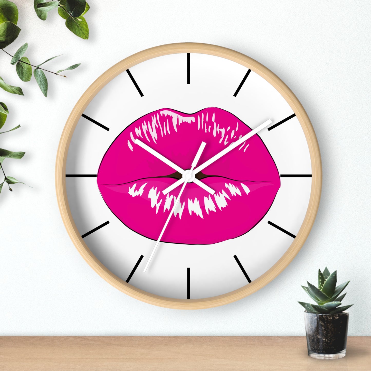Pink Kiss Lips Wall Clock | Pop Art Lip Print Clock