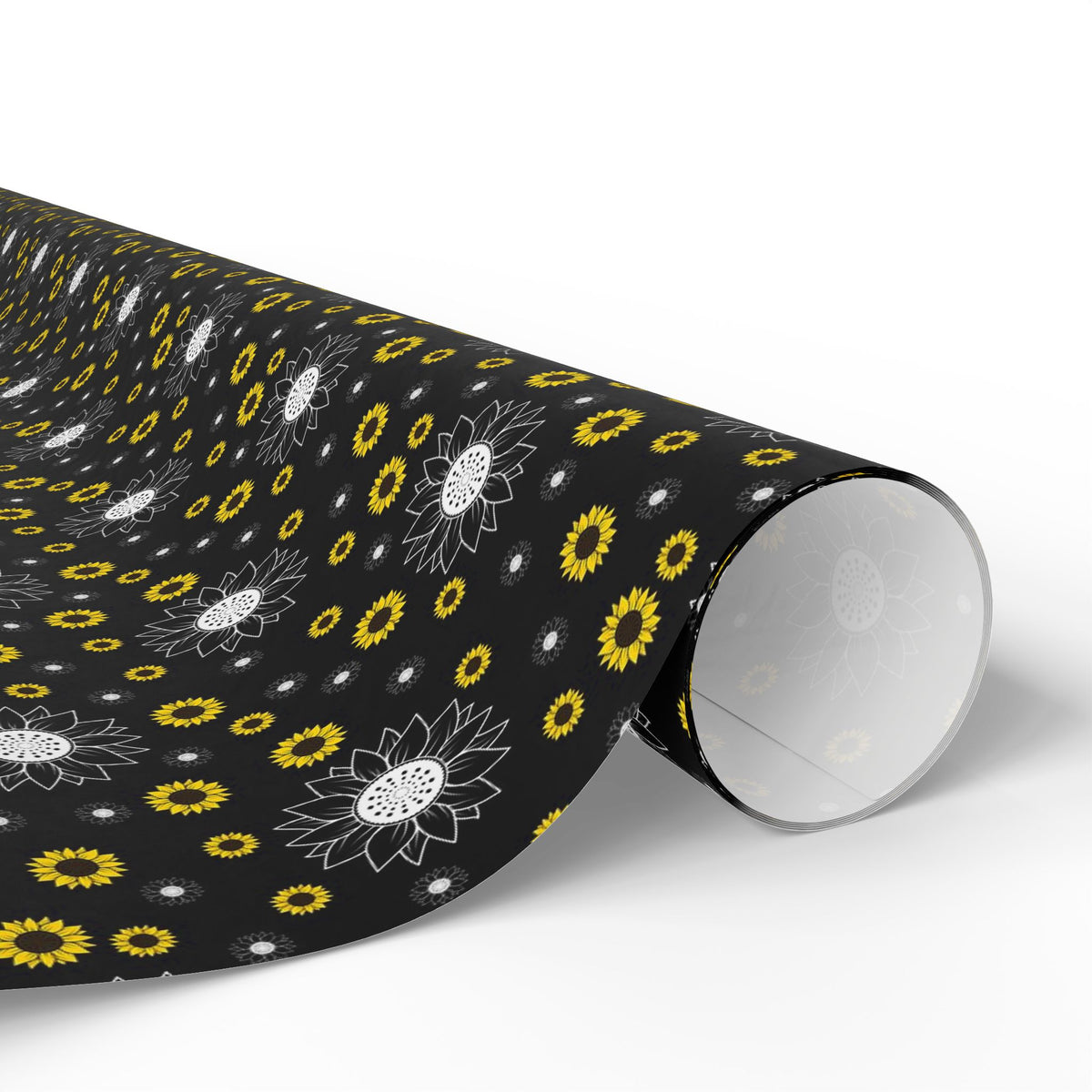 Sunflower Doodles Wrapping Paper Roll — Black & Yellow Floral Gift Wrap